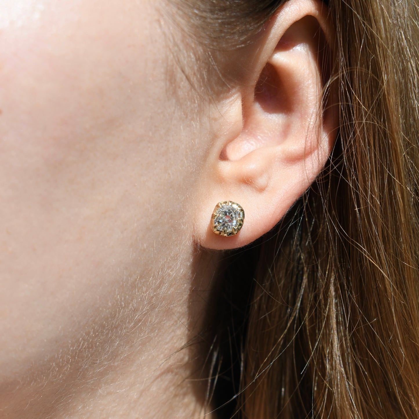 1.88 ct old mine cut diamond studs