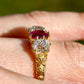0.94 ct ruby and old mine cut diamond three stone ring