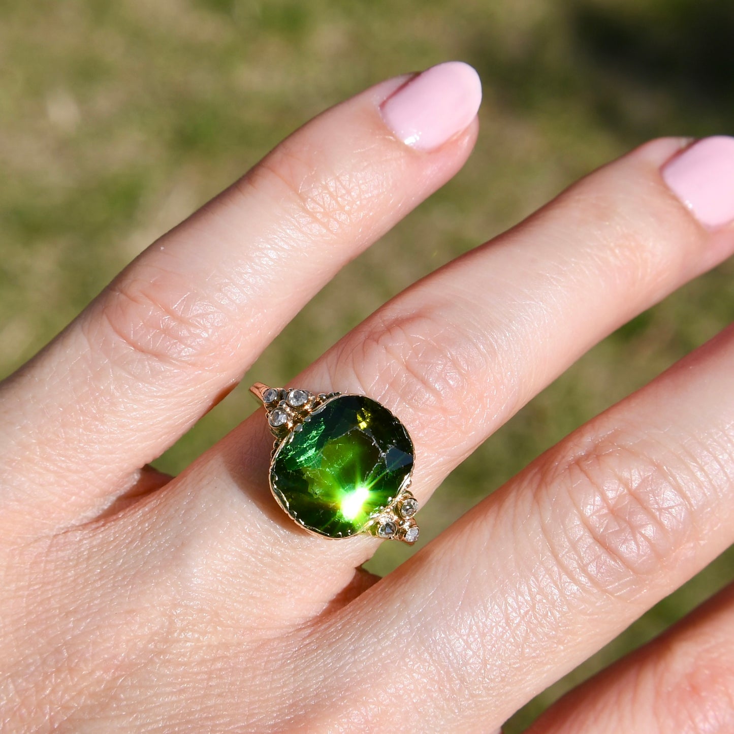 Antique 4.80 ct tourmaline and rose cut diamond ring