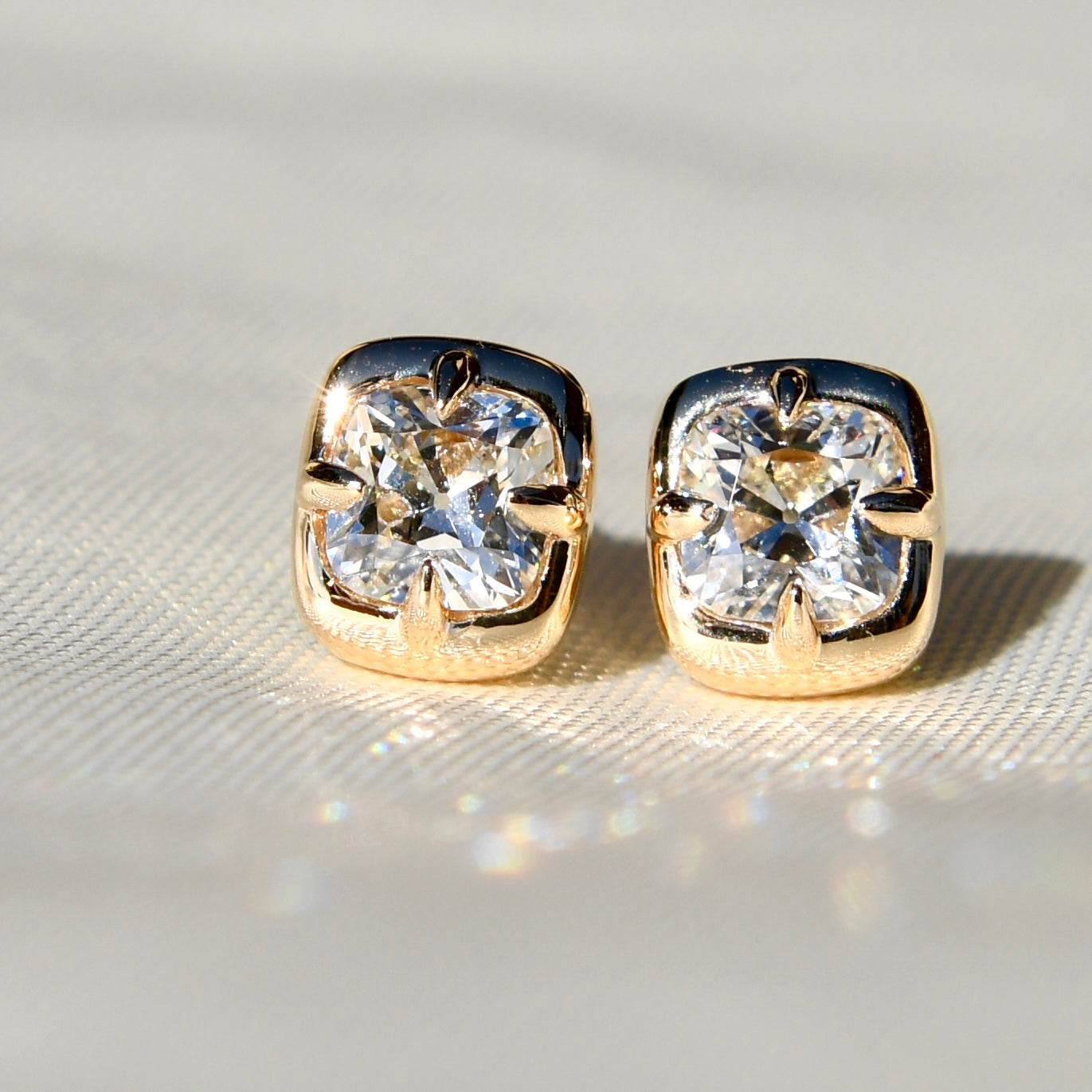 0.97 ct old mine cut diamond studs