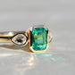 0.91 ct Colombian emerald and pear rose cut diamond three stone ring