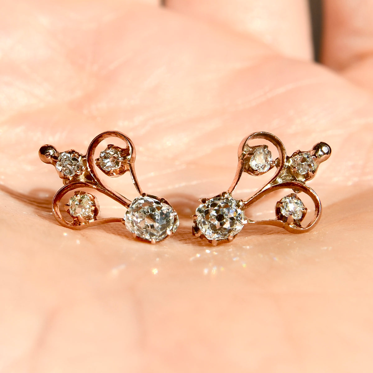 0.60 ct old mine cut diamond stud earrings