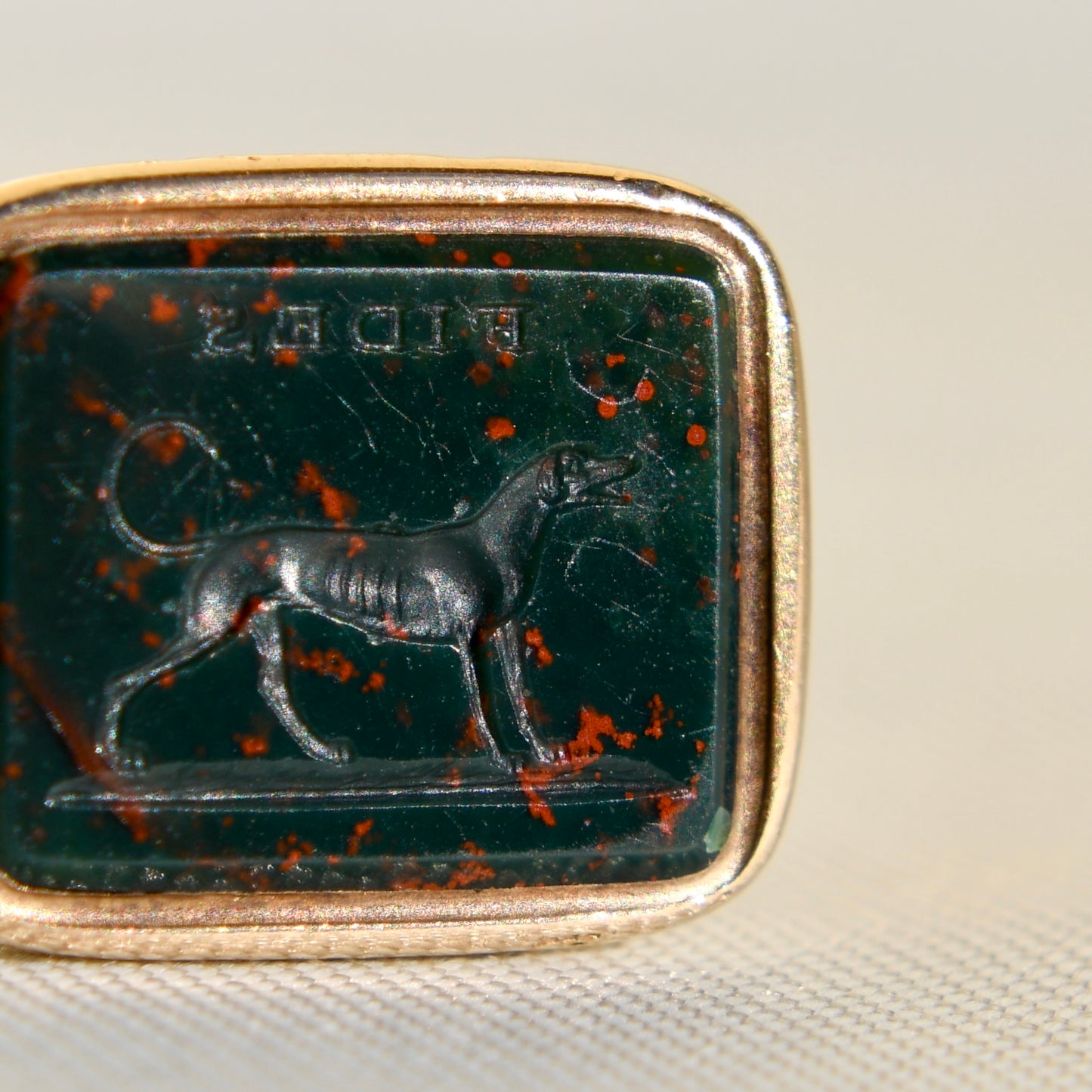 Antique bloodstone Fides greyhound fob