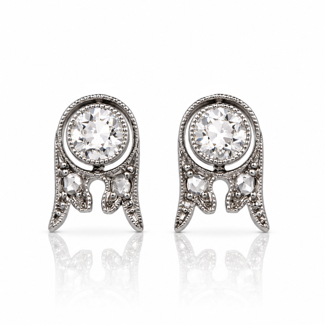 0.26 ct old European and rose cut diamond ghost stud earrings