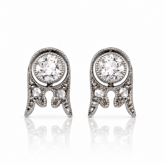 0.26 ct old European and rose cut diamond ghost stud earrings