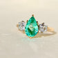 1.66 ct Colombian emerald and old mine cut diamond three stone ring