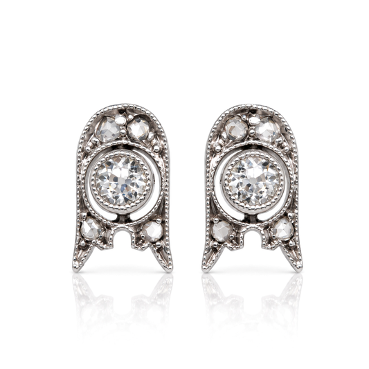 0.13 ct old European and rose cut diamond ghost stud earrings