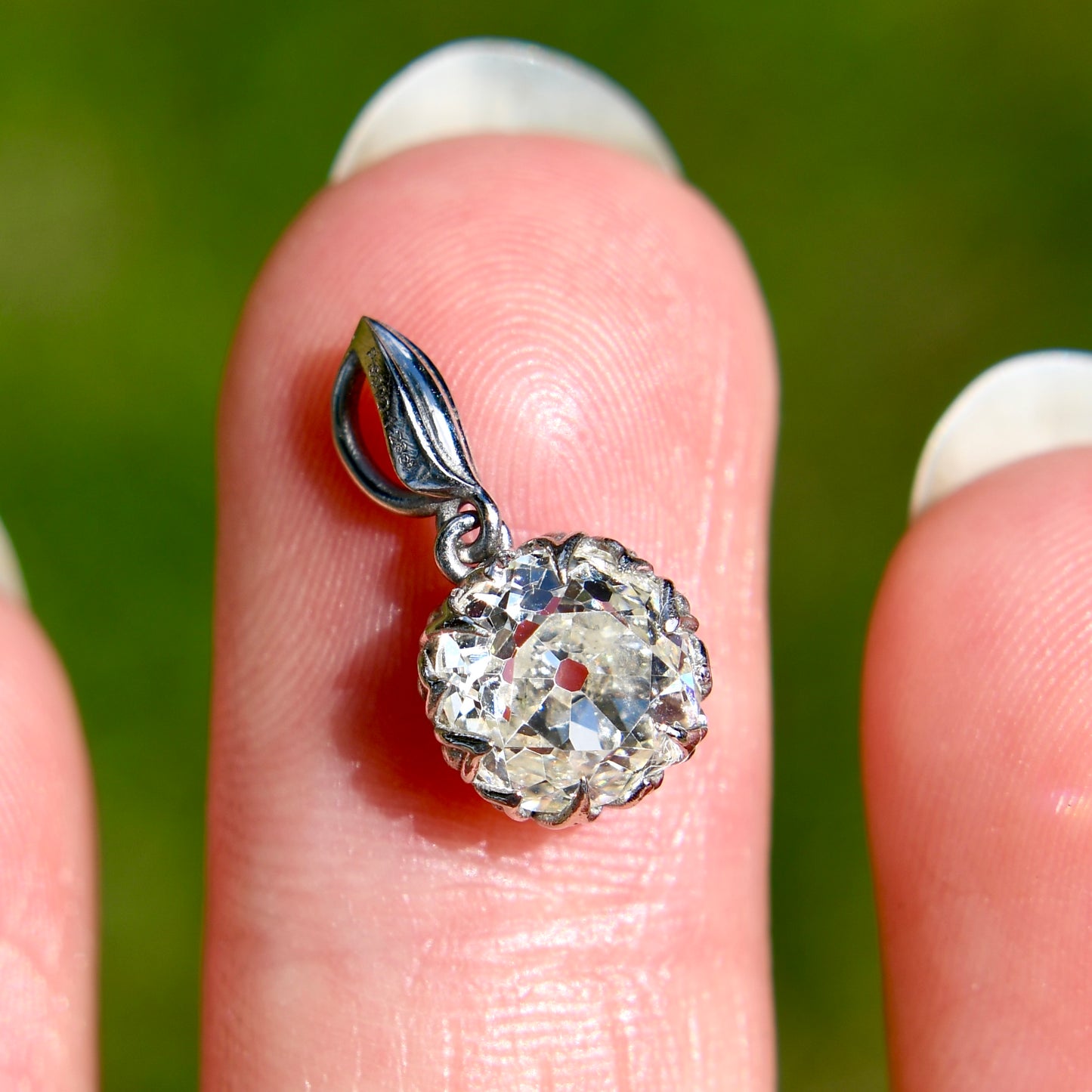 1.28 ct old mine cut diamond tulip pendant