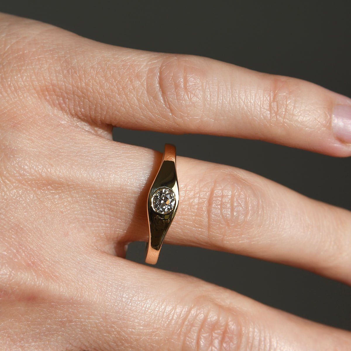 0.31 ct old European cut diamond solitaire band ring