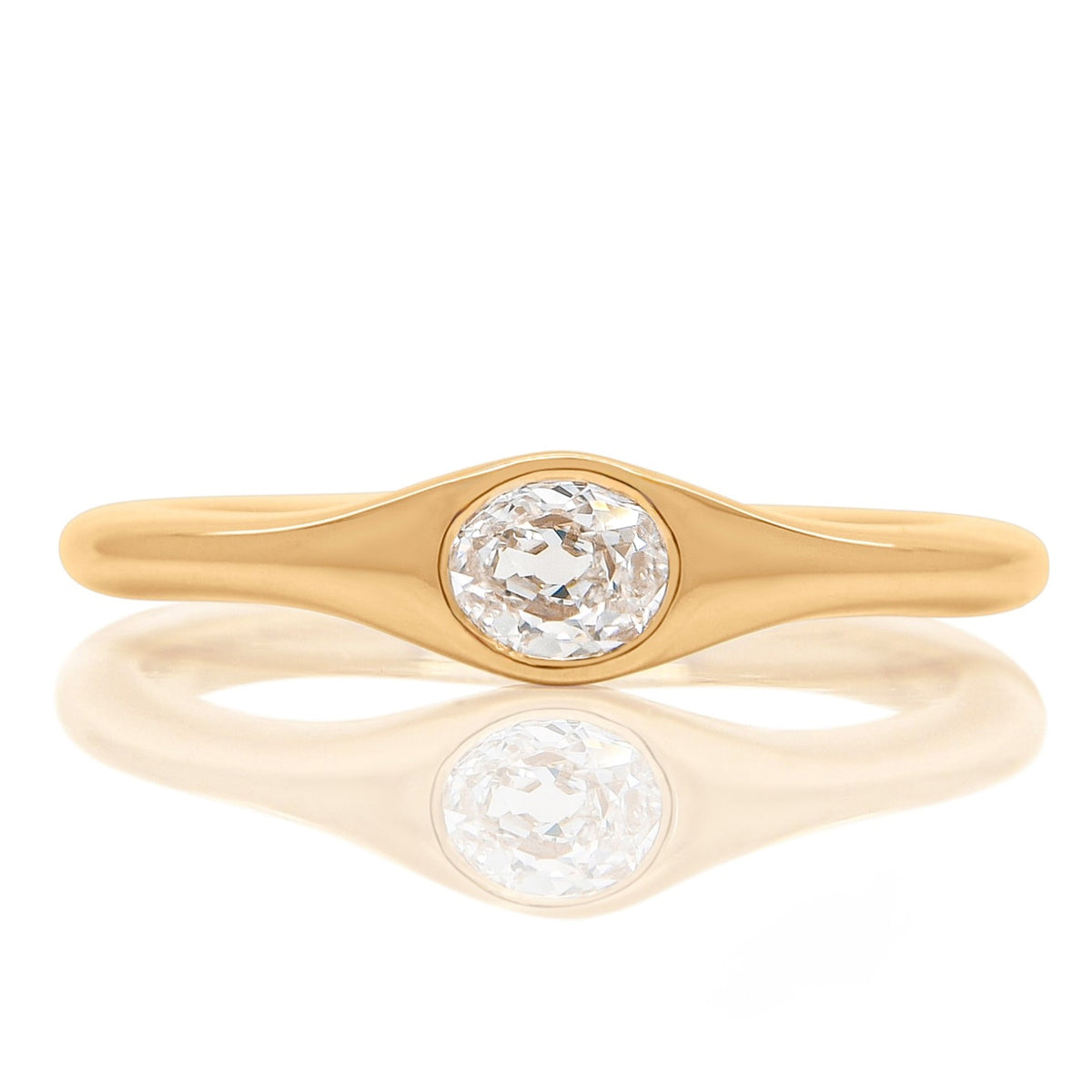 0.22 ct oval old mine cut diamond solitaire band ring