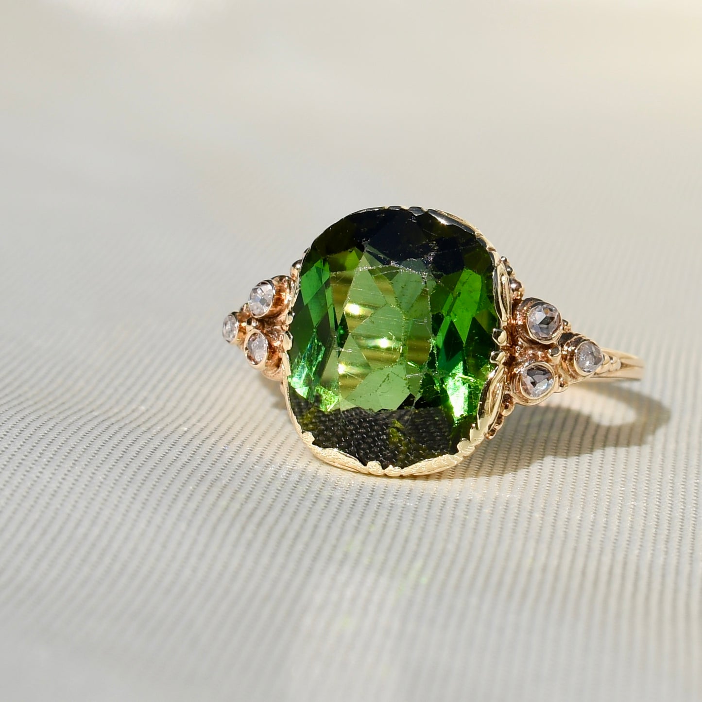 Antique 4.80 ct tourmaline and rose cut diamond ring