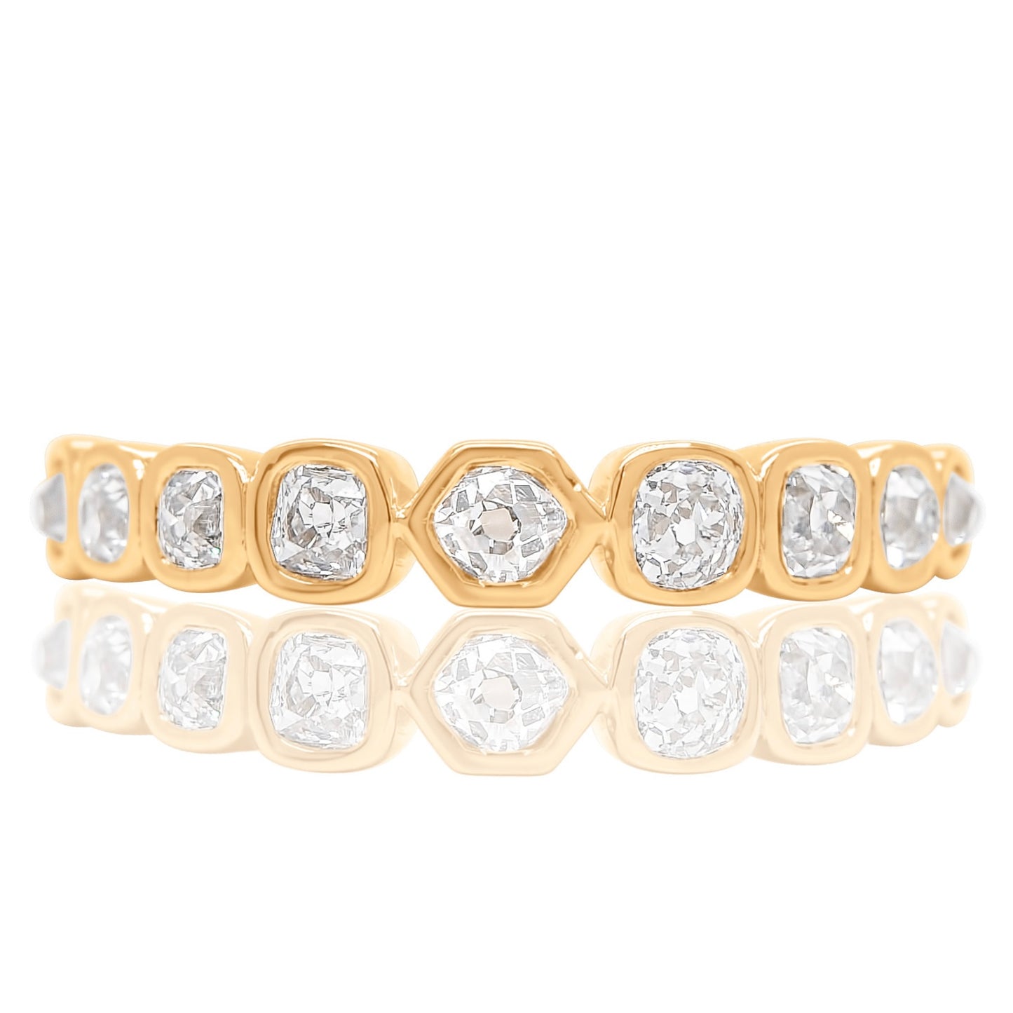 0.57 ct hexagonal, old mine and peruzzi cut diamond nine stone ring