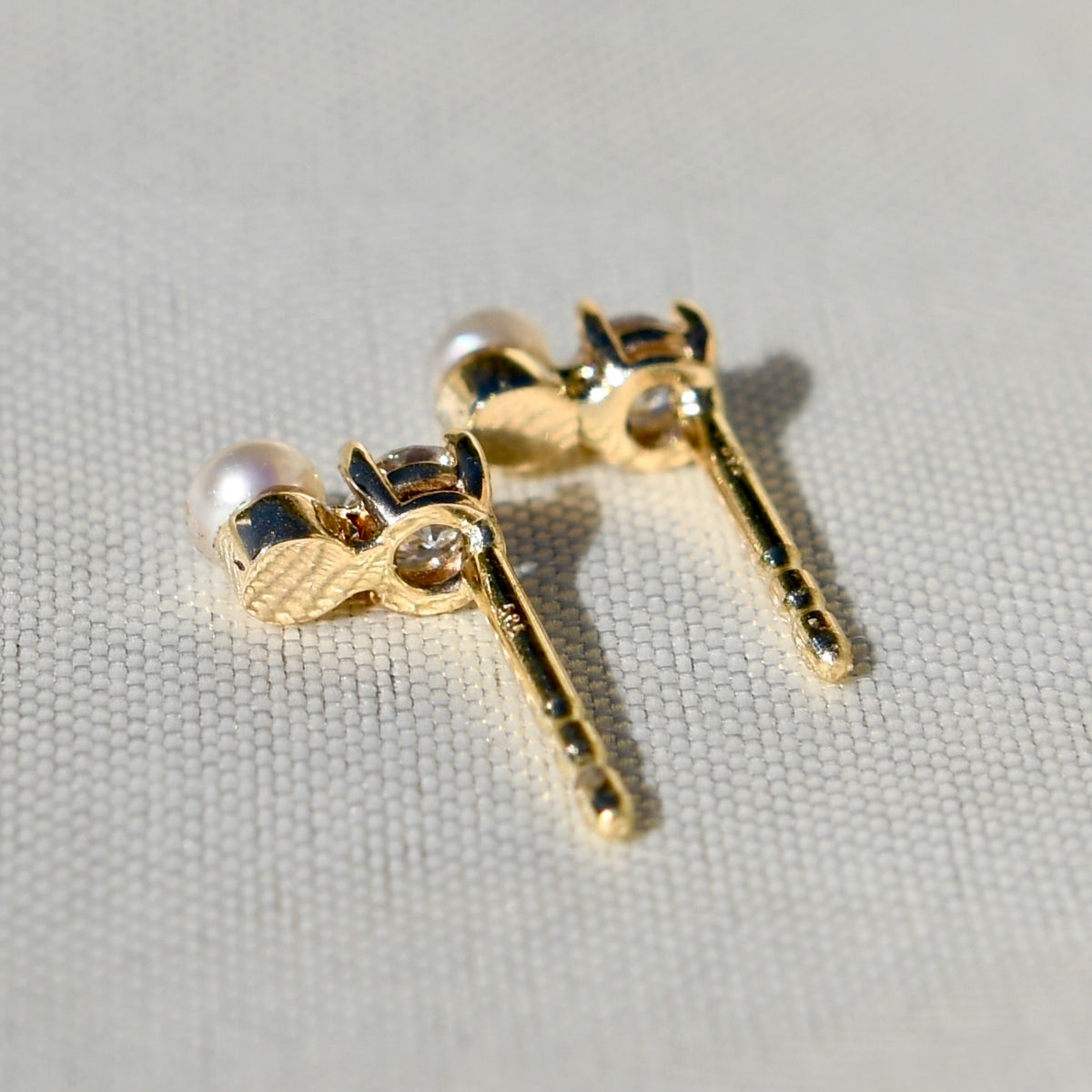 0.24 ct old European cut diamond and pearl stud earrings