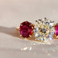 2.22 ct old mine cut diamond and ruby three stone ring