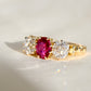 0.94 ct ruby and old mine cut diamond three stone ring