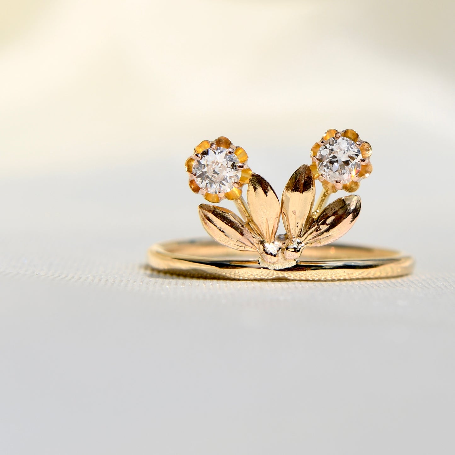 0.24 ct old European cut diamond double flower ring