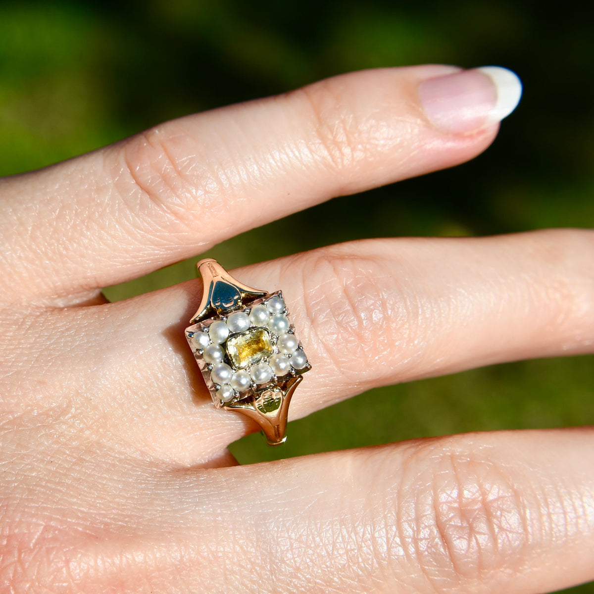 Antique Victorian citrine and seed pearl ring