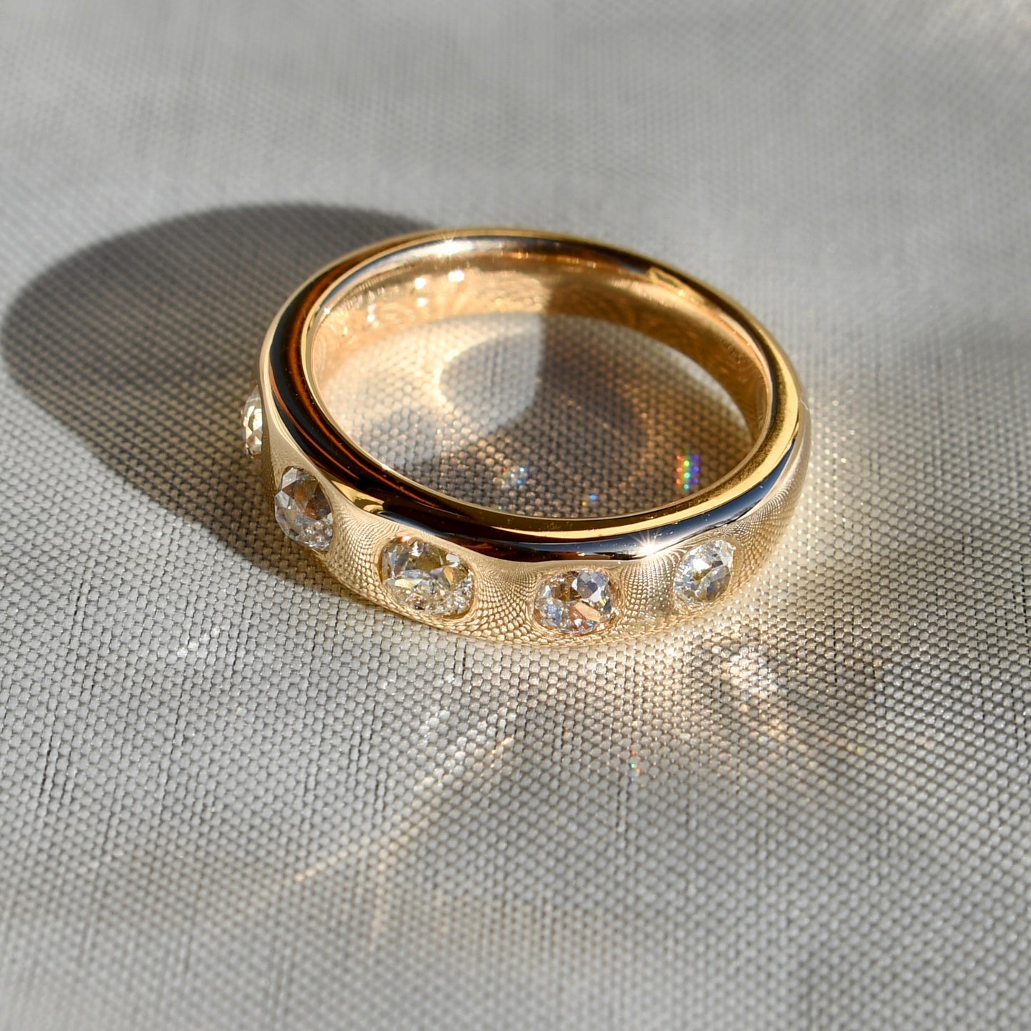 1.06ct old mine cut diamond five stone band ring