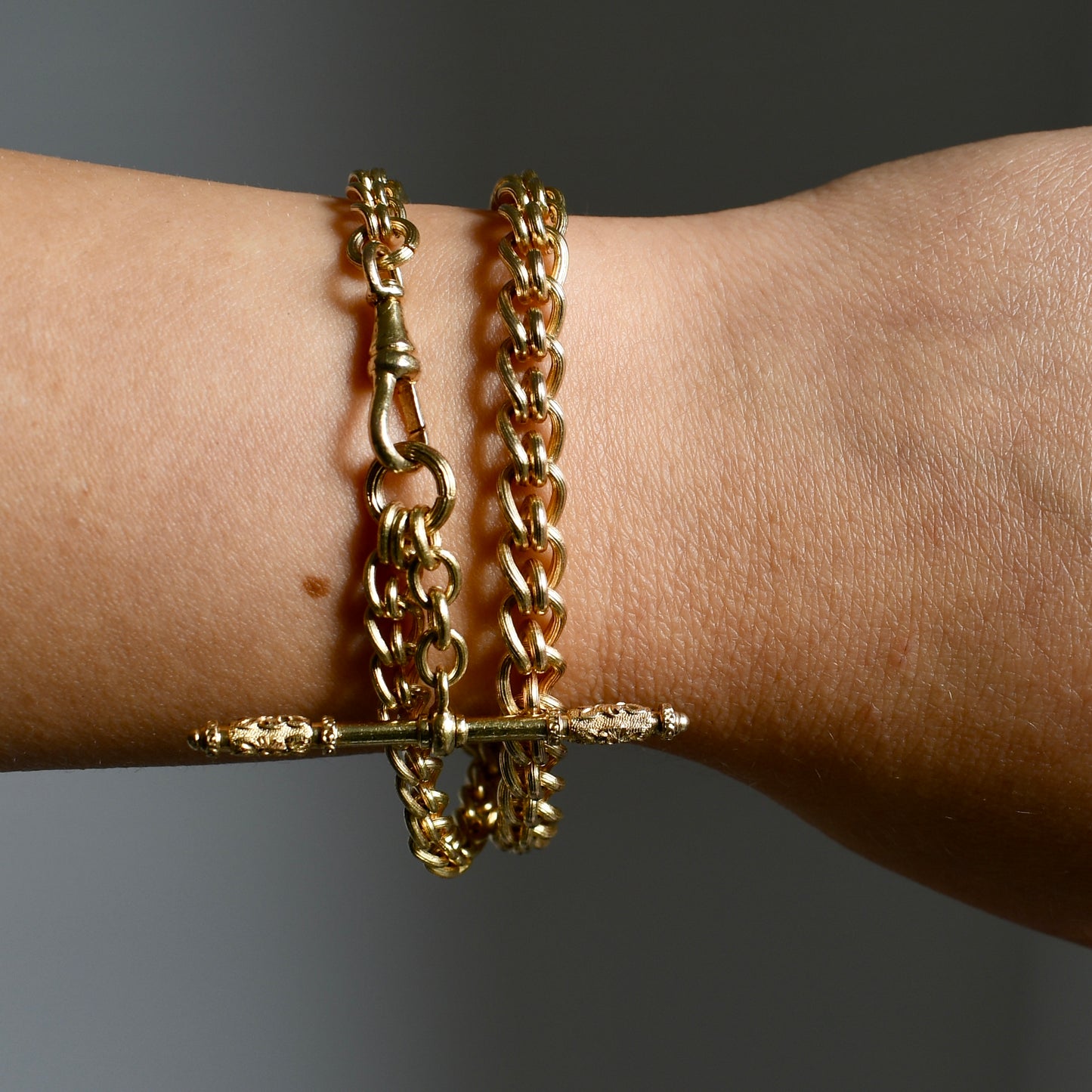 Installment 3/10 - Antique 14k yellow gold watch chain/ bracelet, 13.5"