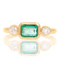 0.69 ct Colombian emerald and old pear cut diamond three stone ring