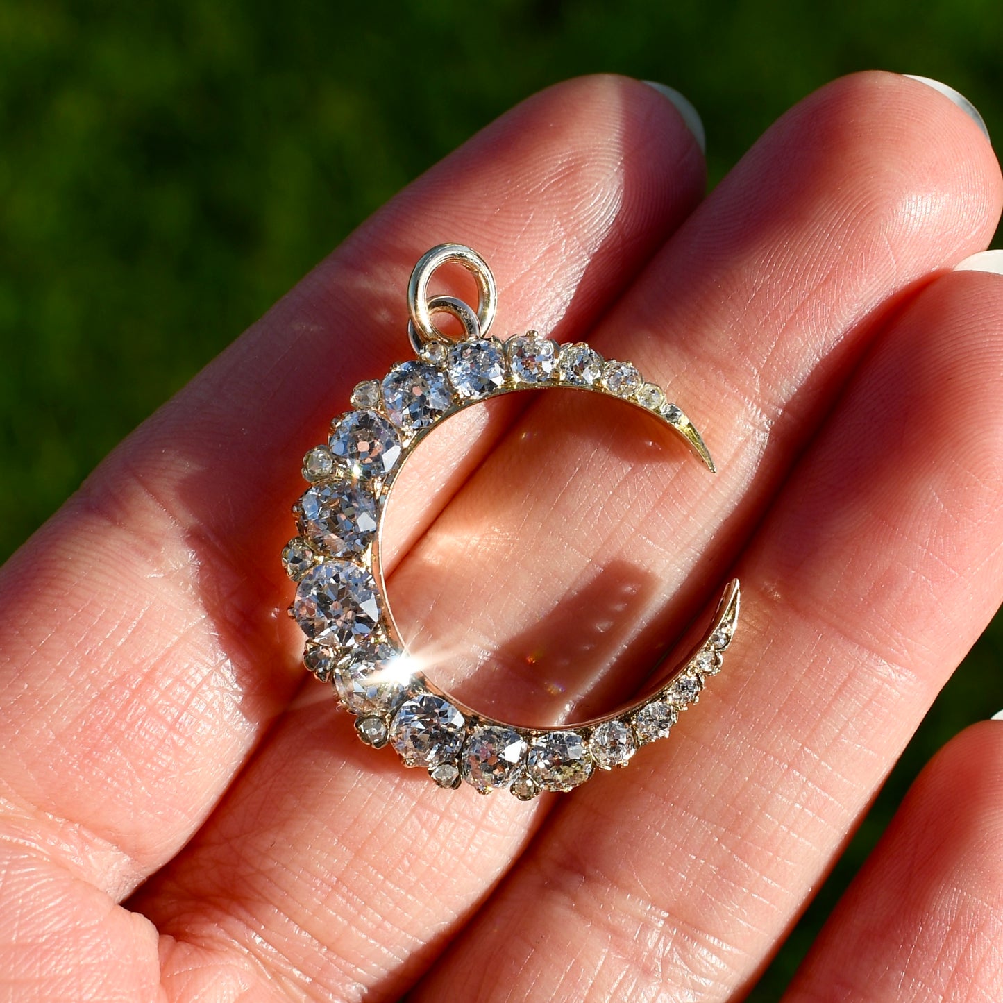 Antique 3.00 ct old cut diamond crescent moon pendant