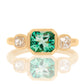 Installment 7/14 - Colombian emerald and 0.58 ct old mine cut diamond three stone ring