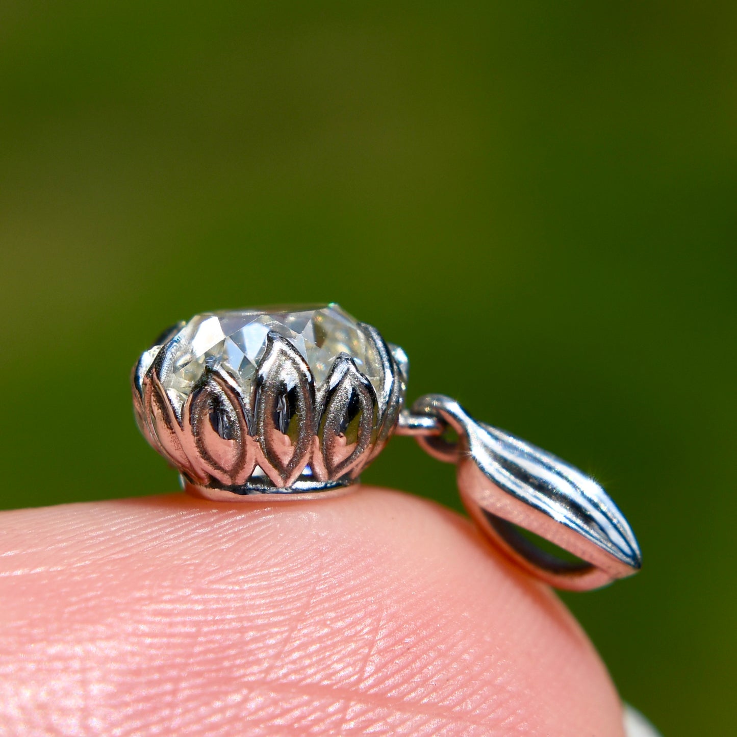 1.28 ct old mine cut diamond tulip pendant