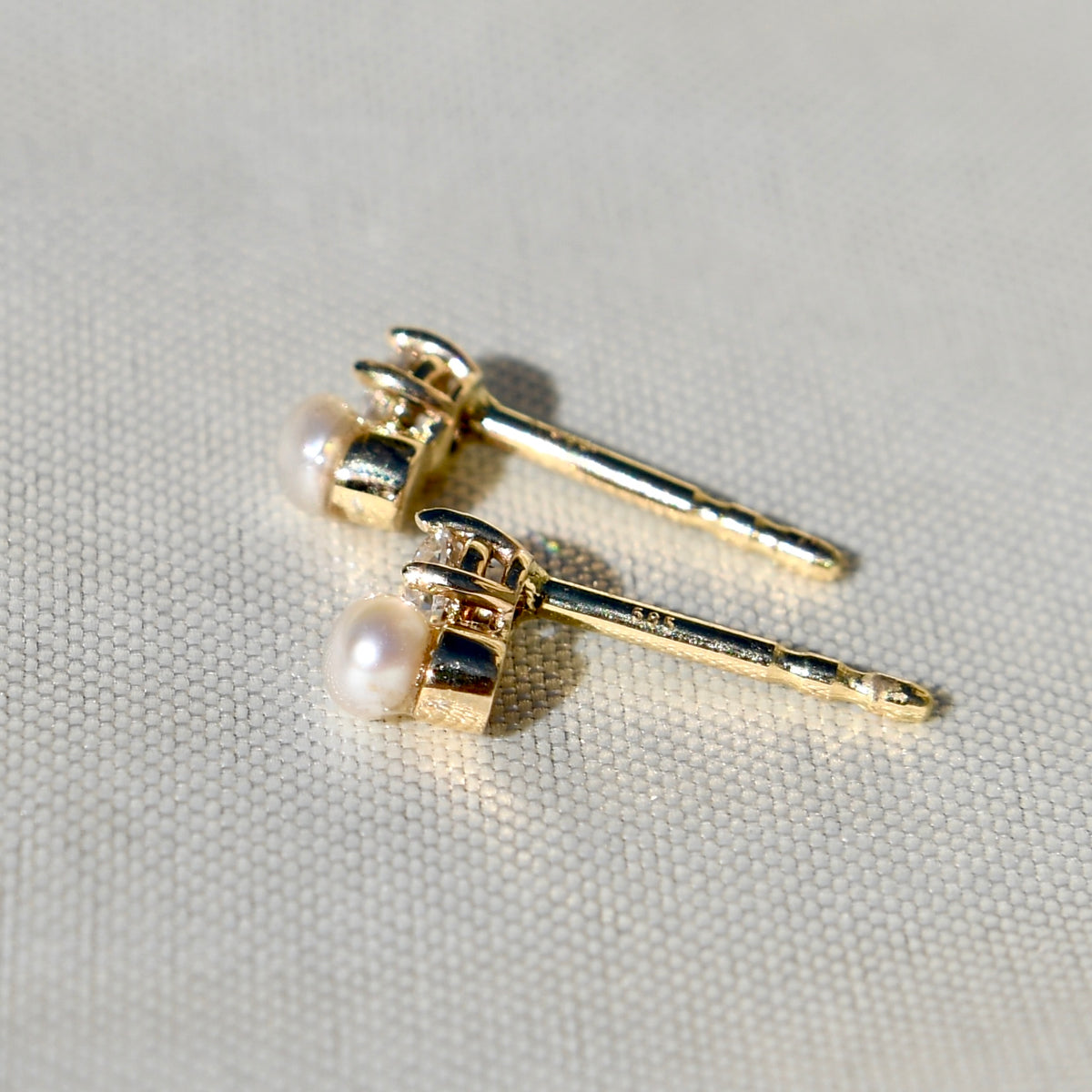 0.24 ct old European cut diamond and pearl stud earrings
