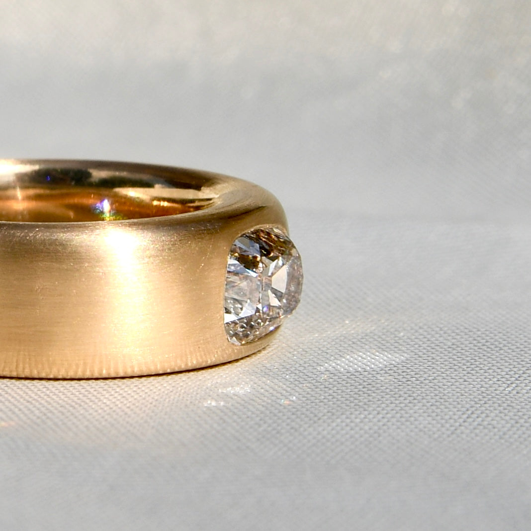 1.67 ct elongated old mine cut diamond band ring