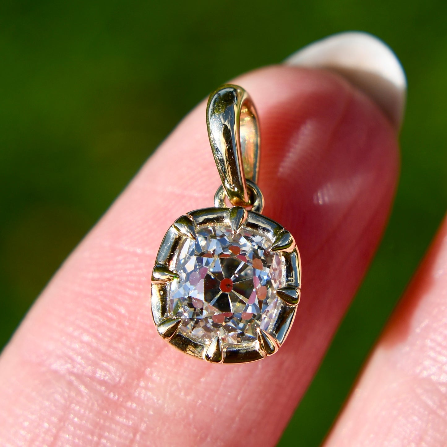 1.17 ct old mine cut diamond pendant