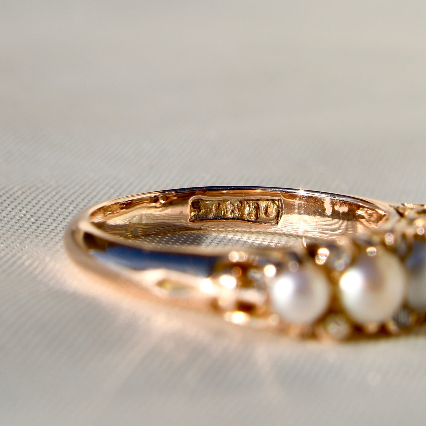 Antique natural pearl and diamond band ring