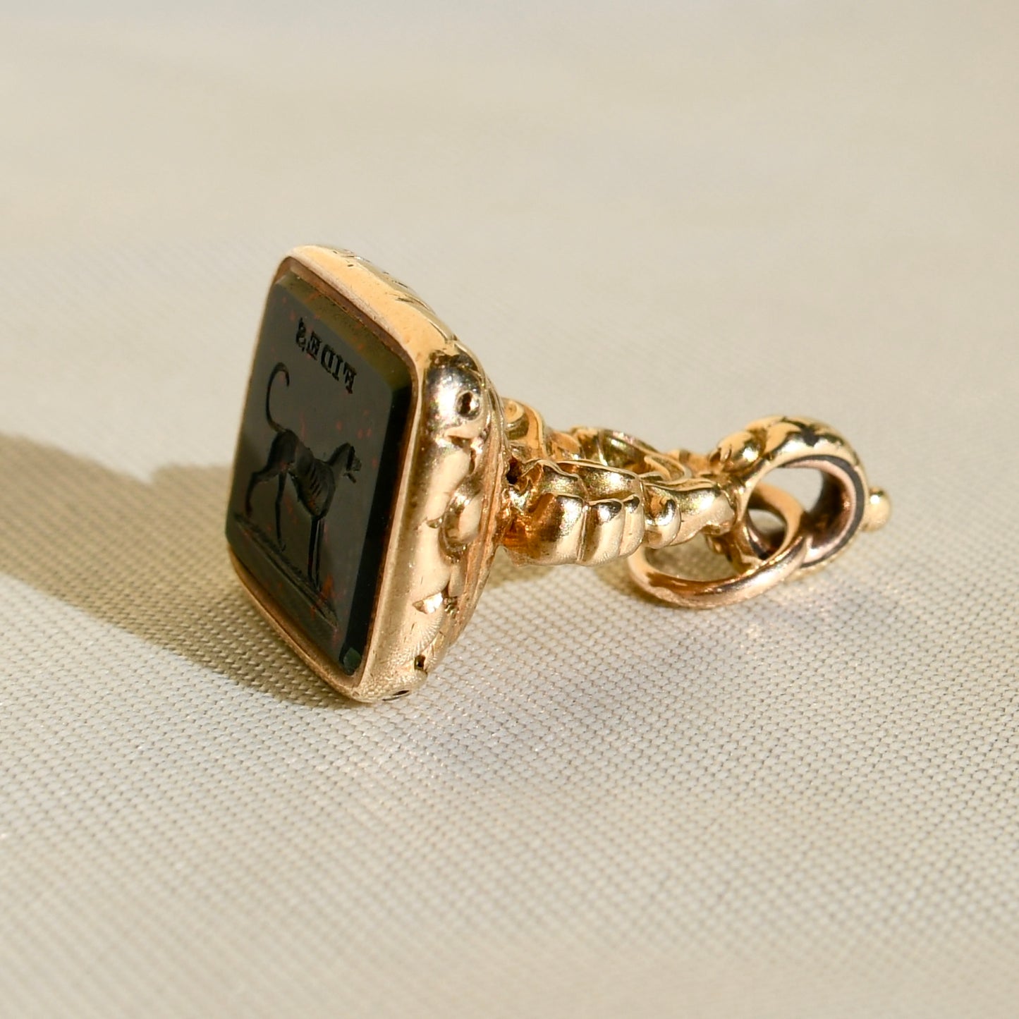 Antique bloodstone Fides greyhound fob