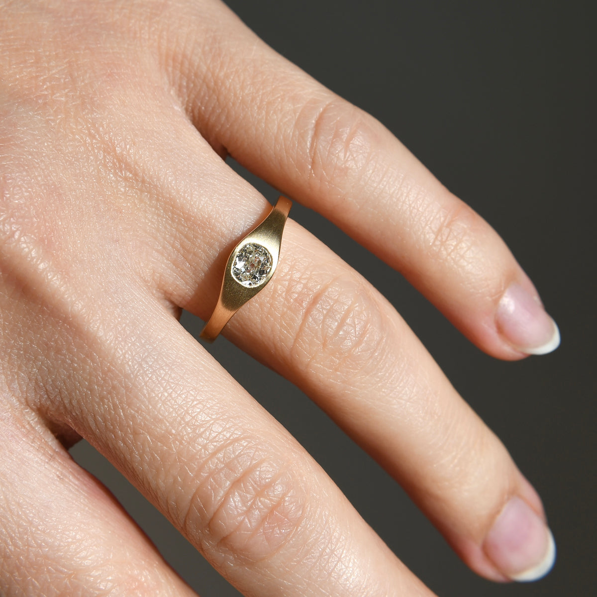 0.36 ct old mine cut diamond solitaire band ring
