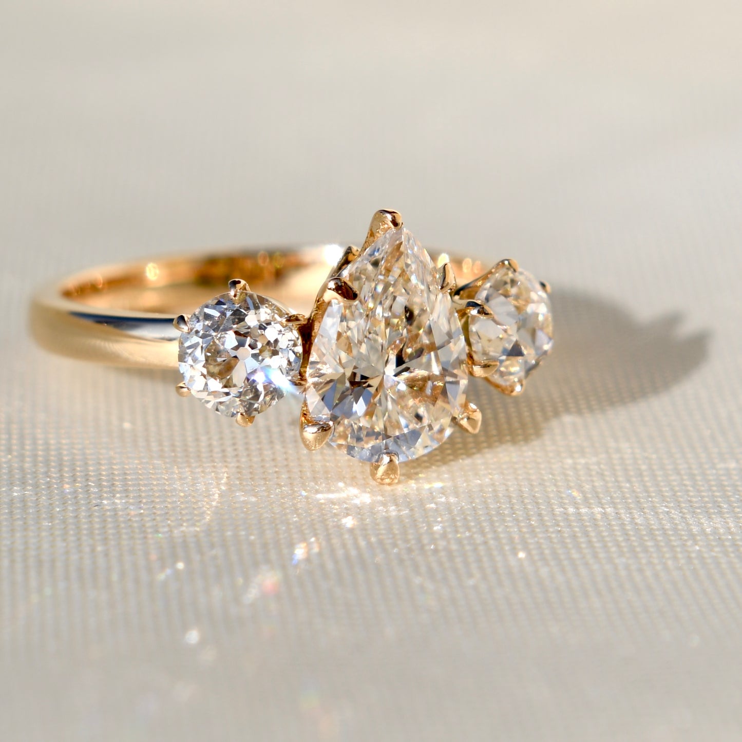 1.19ct pear and old European cut diamond ring