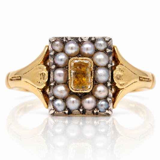 Antique Victorian citrine and seed pearl ring