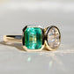 1.02 ct Colombian emerald and oval old mine cut diamond Toi et Moi ring