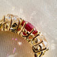0.94 ct ruby and old mine cut diamond three stone ring