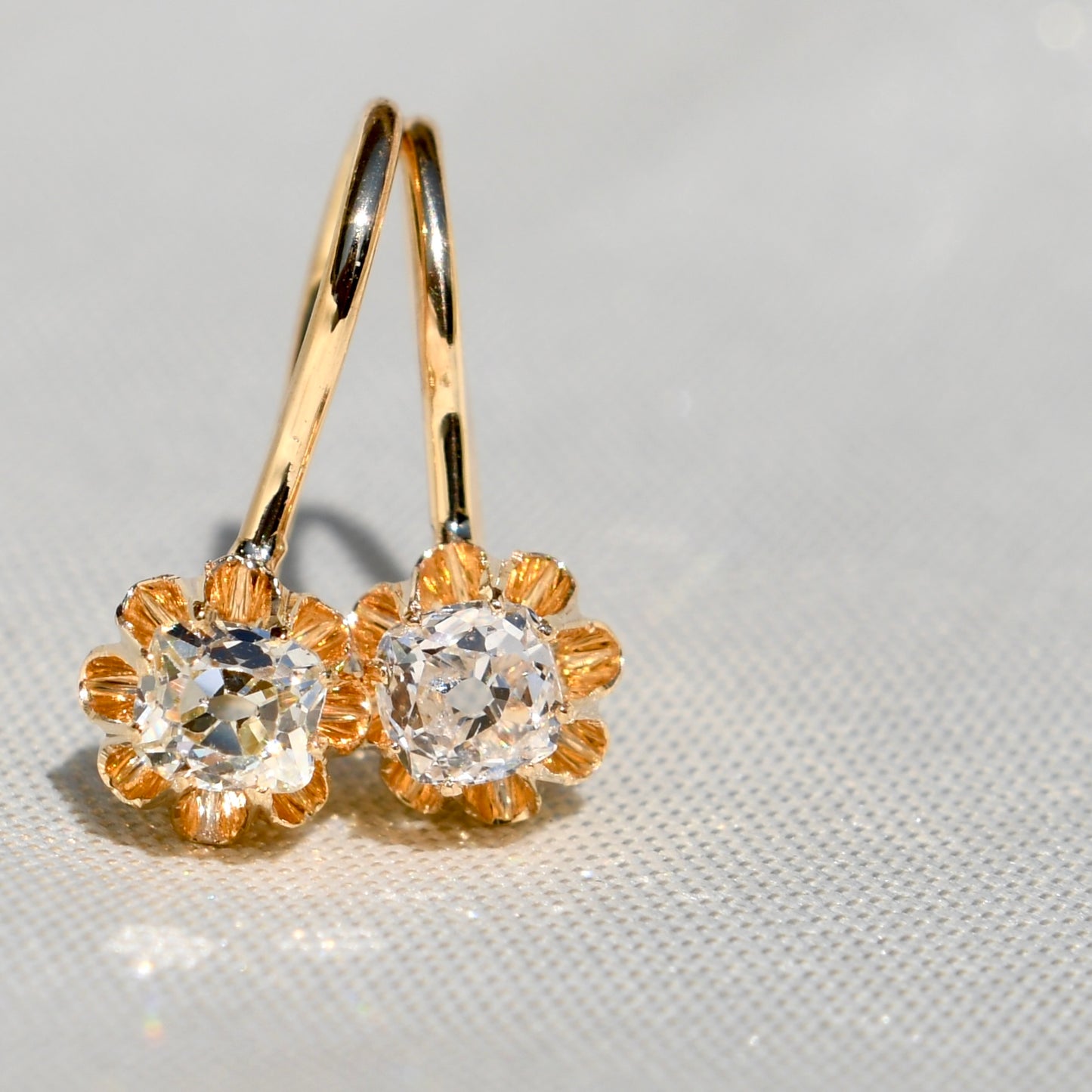Antique 0.44 ct old mine cut diamond buttercup earrings
