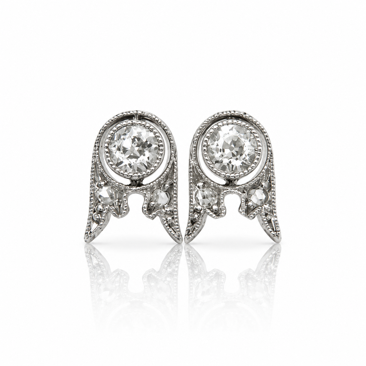 0.20 ct old European and rose cut diamond ghost stud earrings