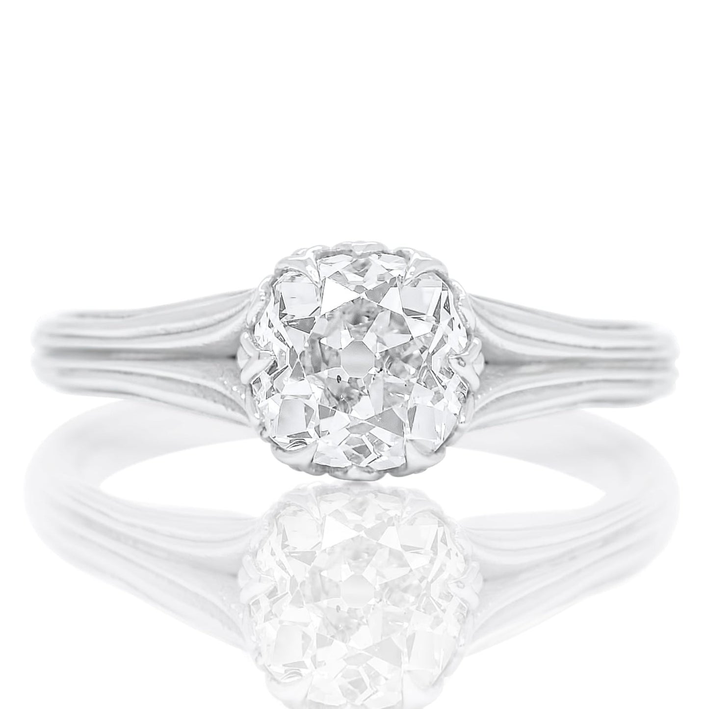 0.96 ct old mine cut diamond tulip solitaire ring