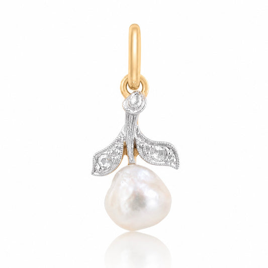 Natural saltwater pearl and rose cut diamond pendant