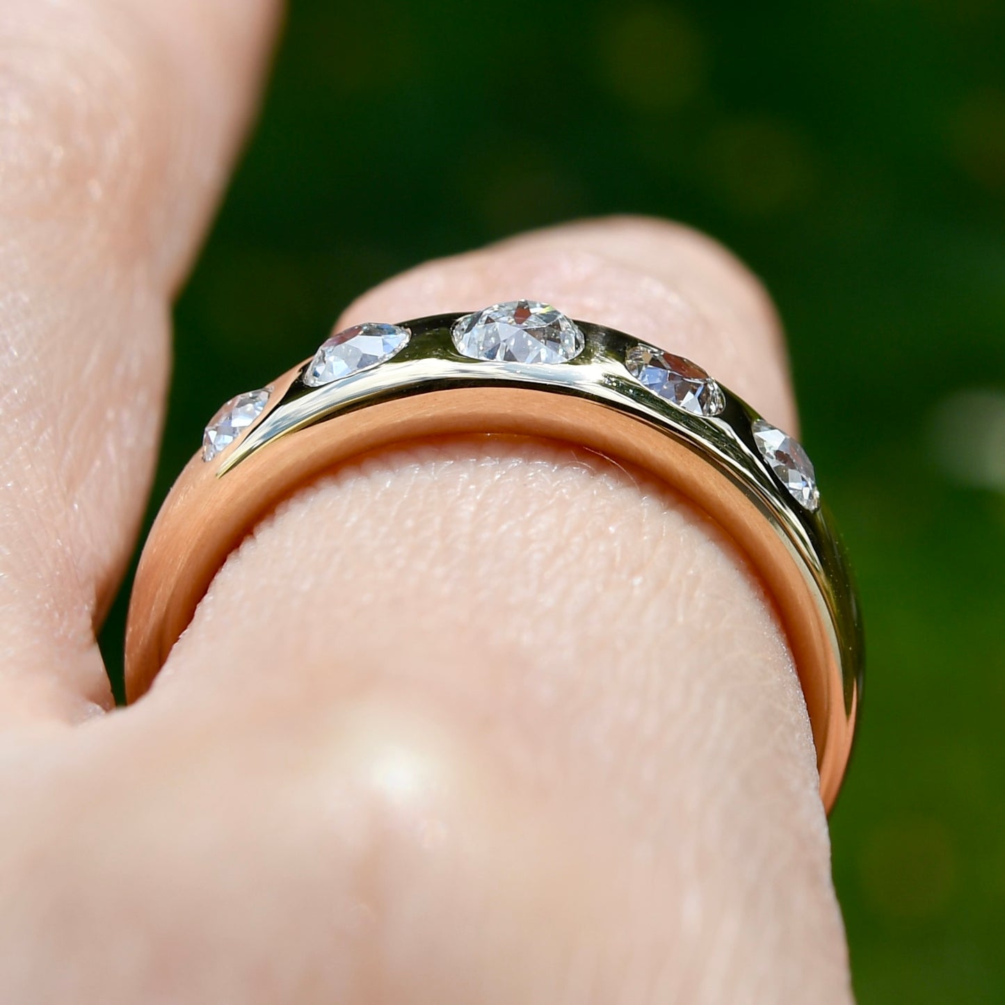 (80/100) Bespoke for R - 1.07 ct old mine cut diamond five stone band ring