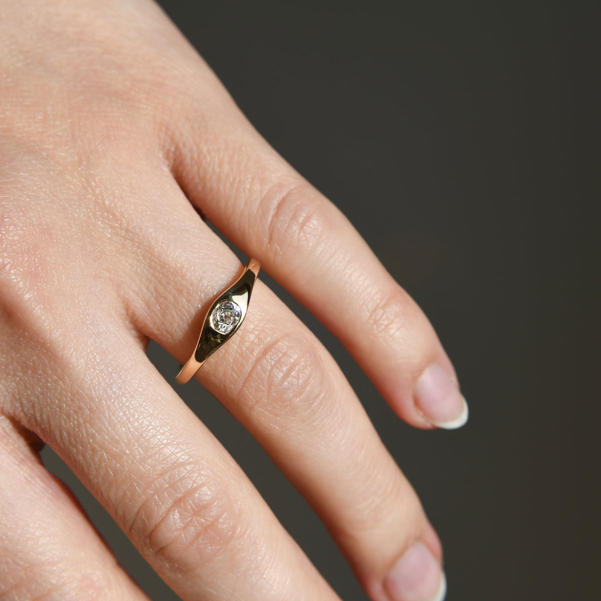 0.27 ct elongated old mine cut diamond solitaire band ring