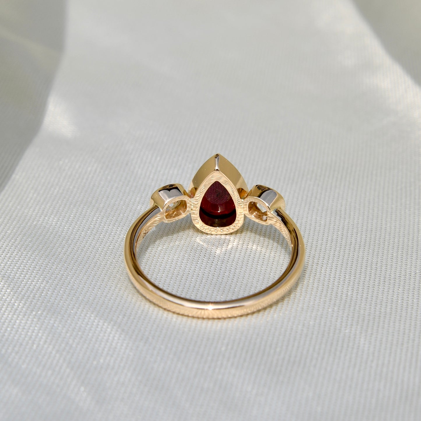 1.26 ct Tourmaline pear and old mine cut diamond three stone ring
