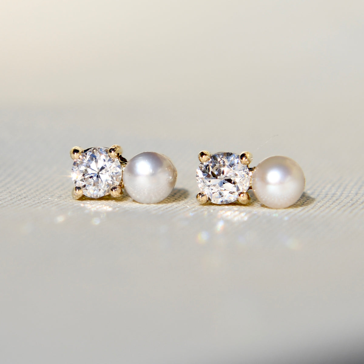 0.24 ct old European cut diamond and pearl stud earrings