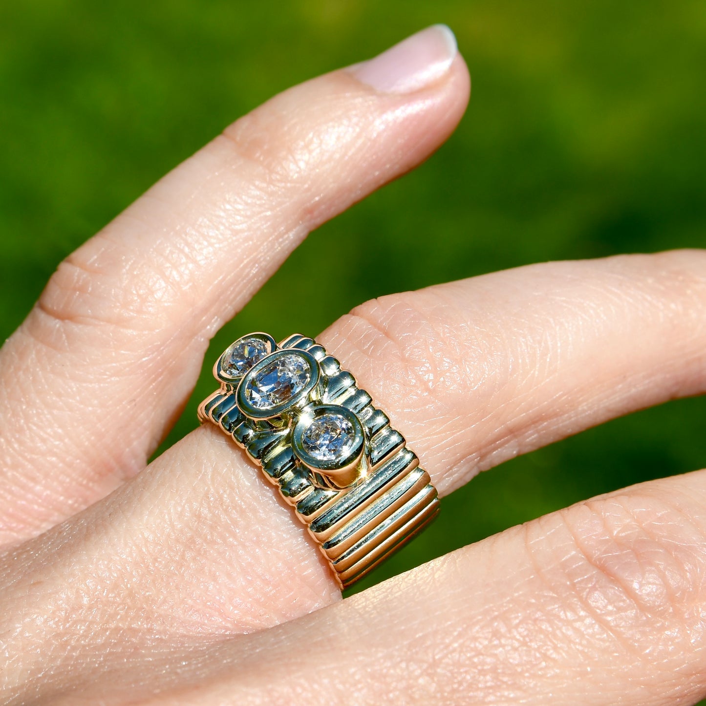 Vintage 1.22 ct elongated old mine and old European cut diamond band ring