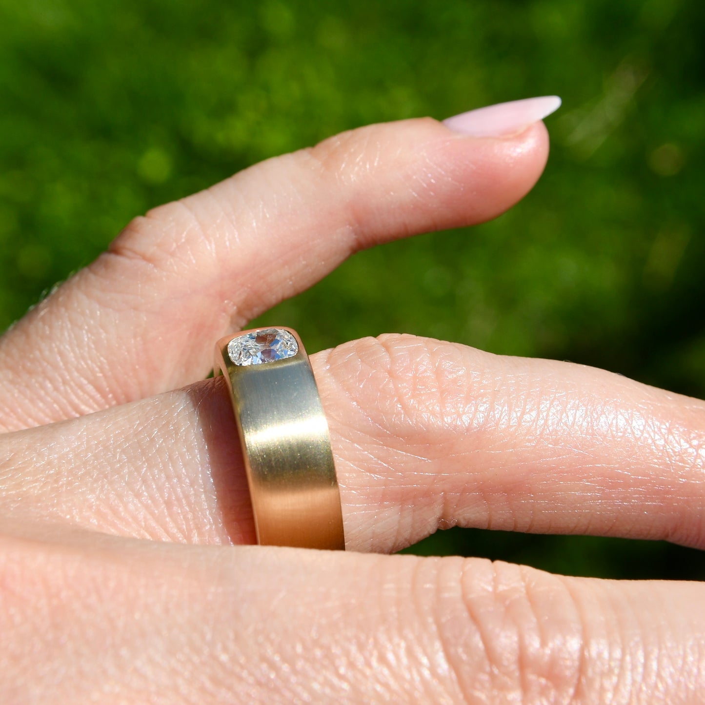 0.91 ct old mine cut diamond band ring