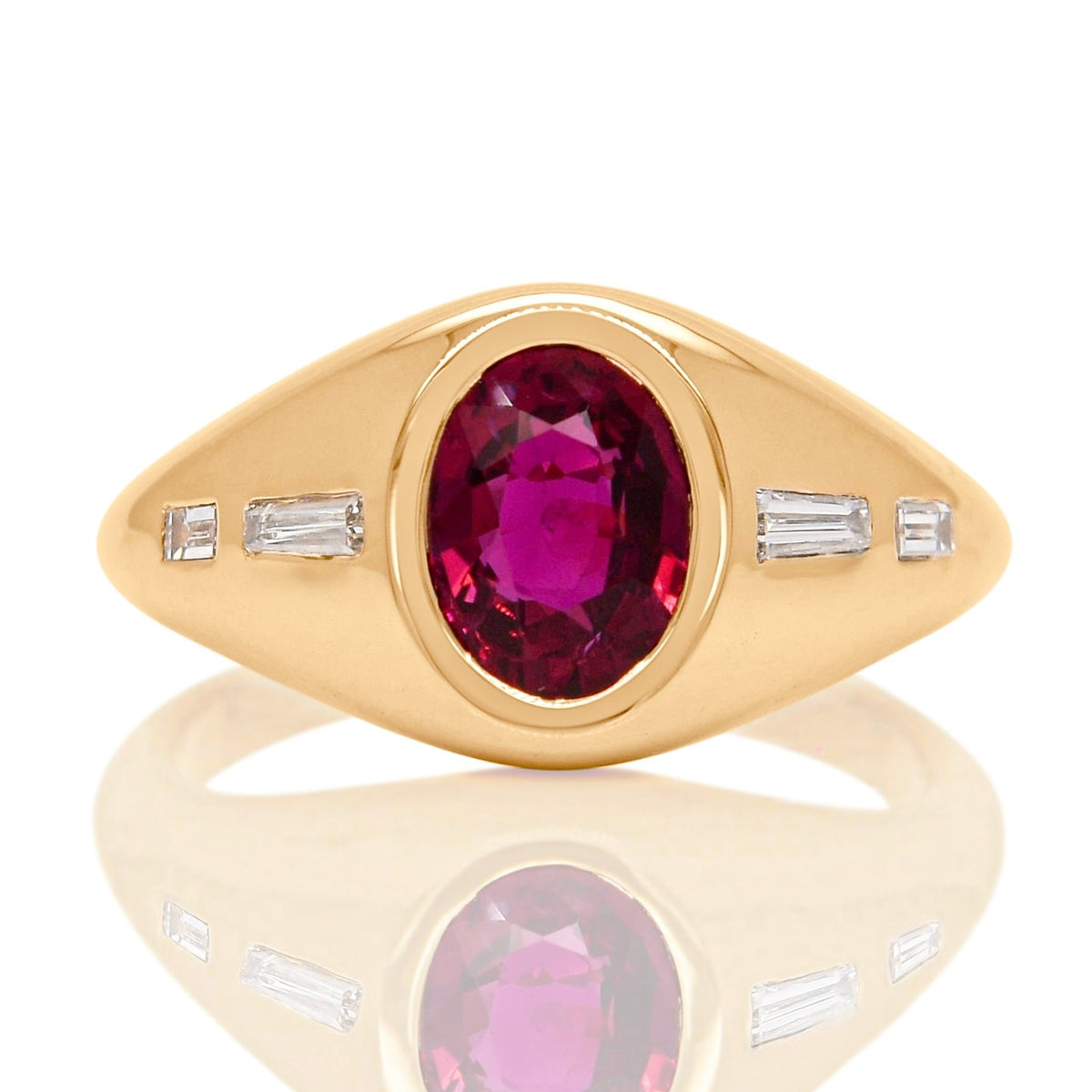 1.20 ct oval ruby and baguette cut diamond band ring