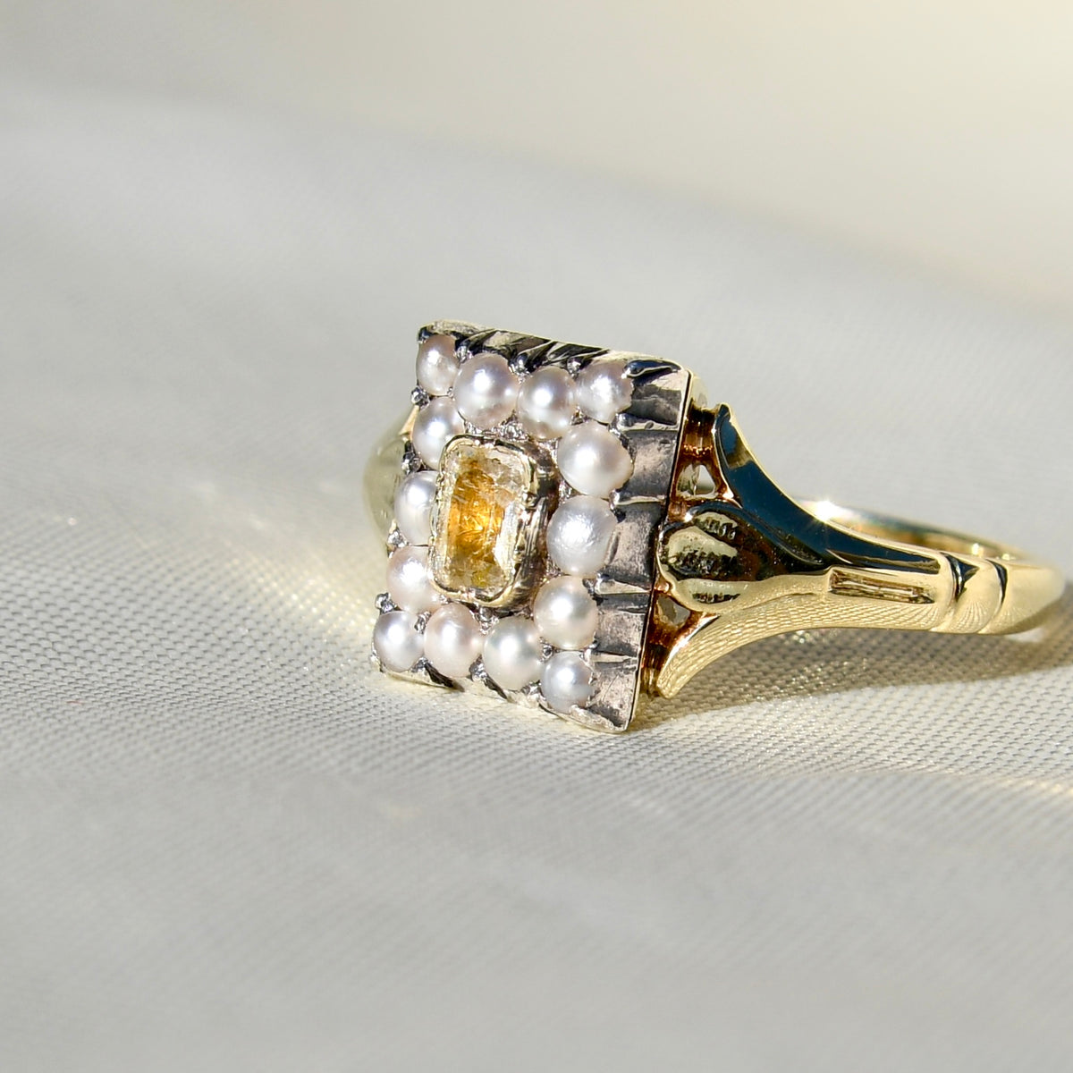 Antique Victorian citrine and seed pearl ring