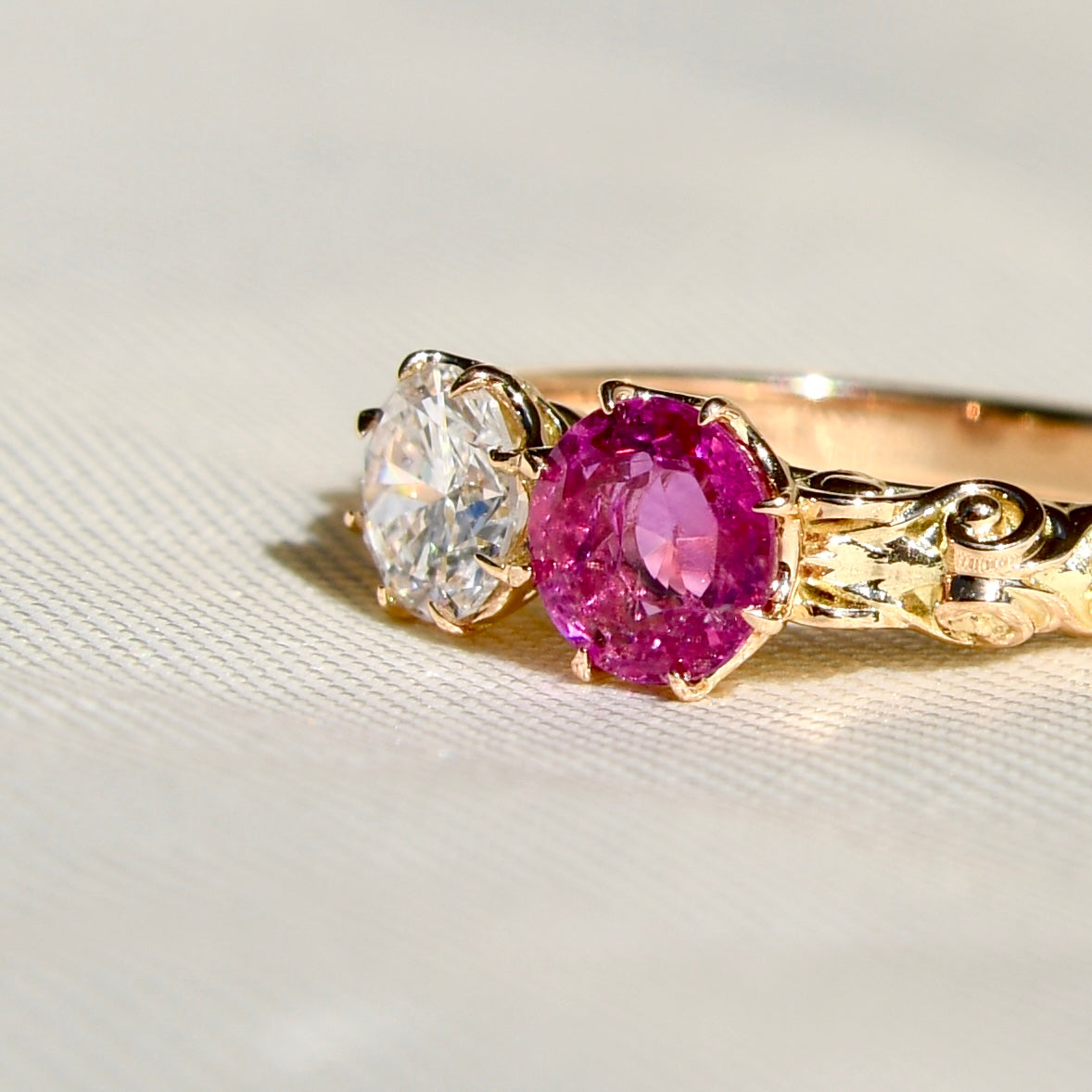 Burmese ruby and brilliant cut diamond Toi et Moi ring